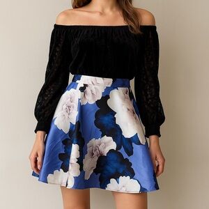 🌸 Jodi Kristopher A-Line Floral Skirt – Bold Blue & Ivory Peony Print | Size 7 🌸